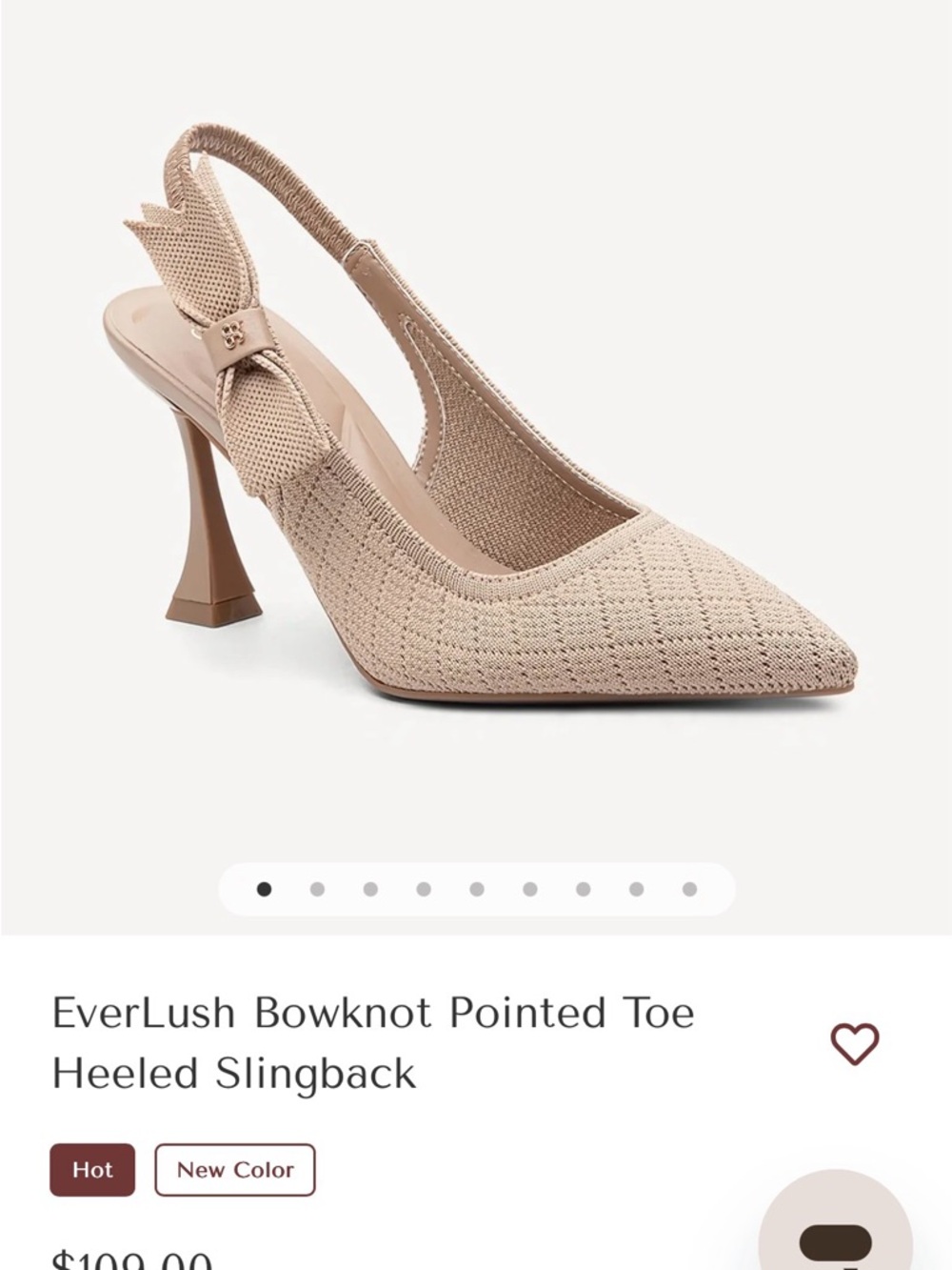 EverLush Bowknot Pointed-Toe Heeled Slingback - Beige